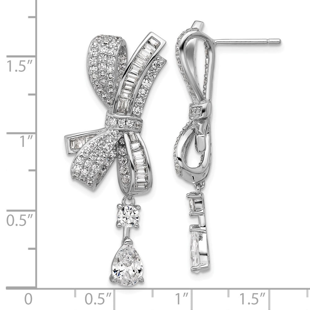 Sterling Silver Cheryl M Rhodium Plated Polished Fancy CZ Bow Post Dangle Earrings