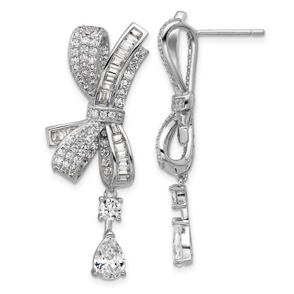 Sterling Silver Cheryl M Rhodium Plated Polished Fancy CZ Bow Post Dangle Earrings