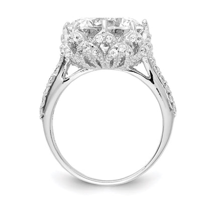Sterling Silver Cheryl M Rhodium-Plated Brilliant-Cut Round Cz Ring