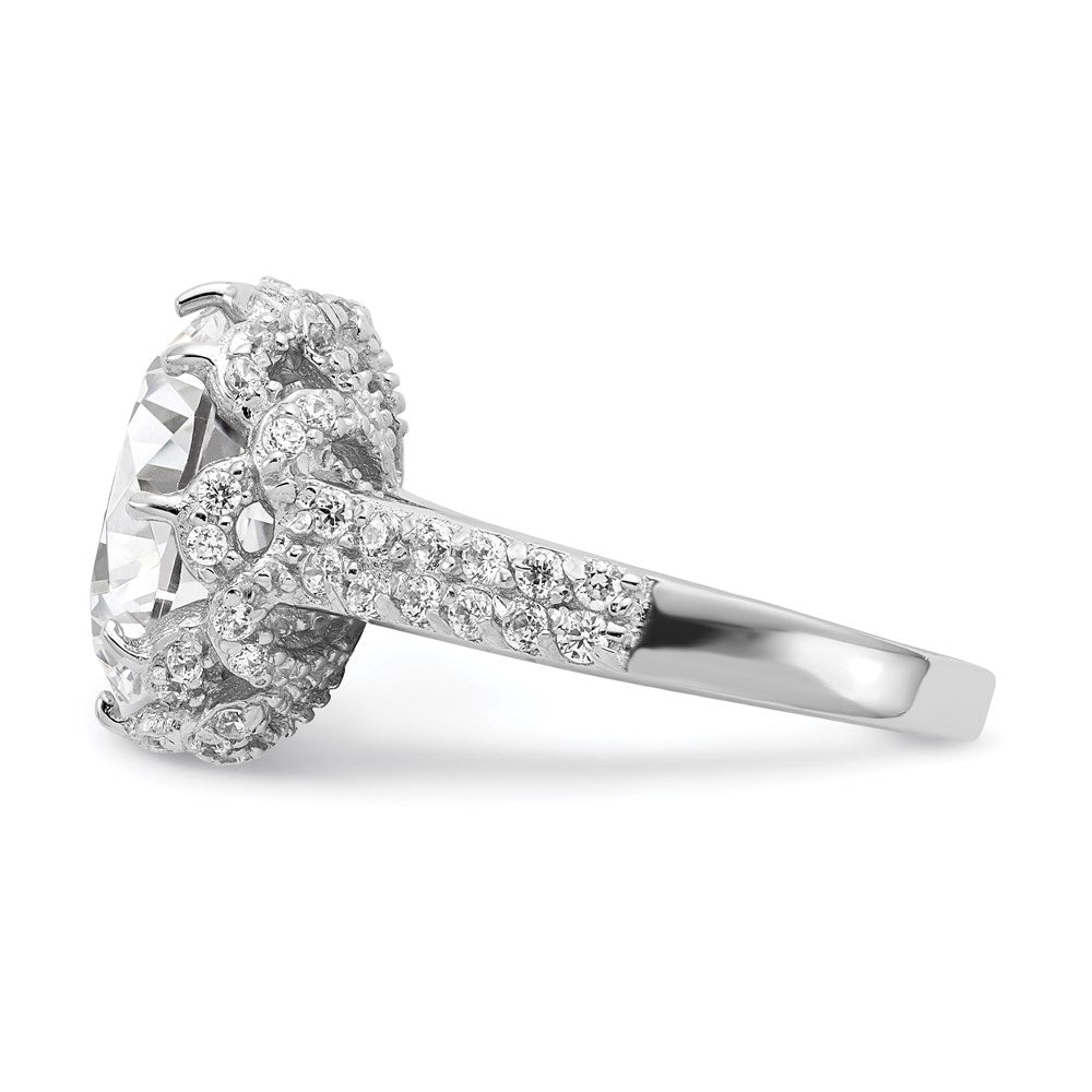 Sterling Silver Cheryl M Rhodium-Plated Brilliant-Cut Round Cz Ring