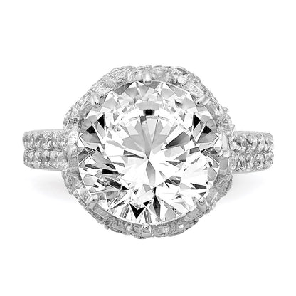 Sterling Silver Cheryl M Rhodium-Plated Brilliant-Cut Round Cz Ring