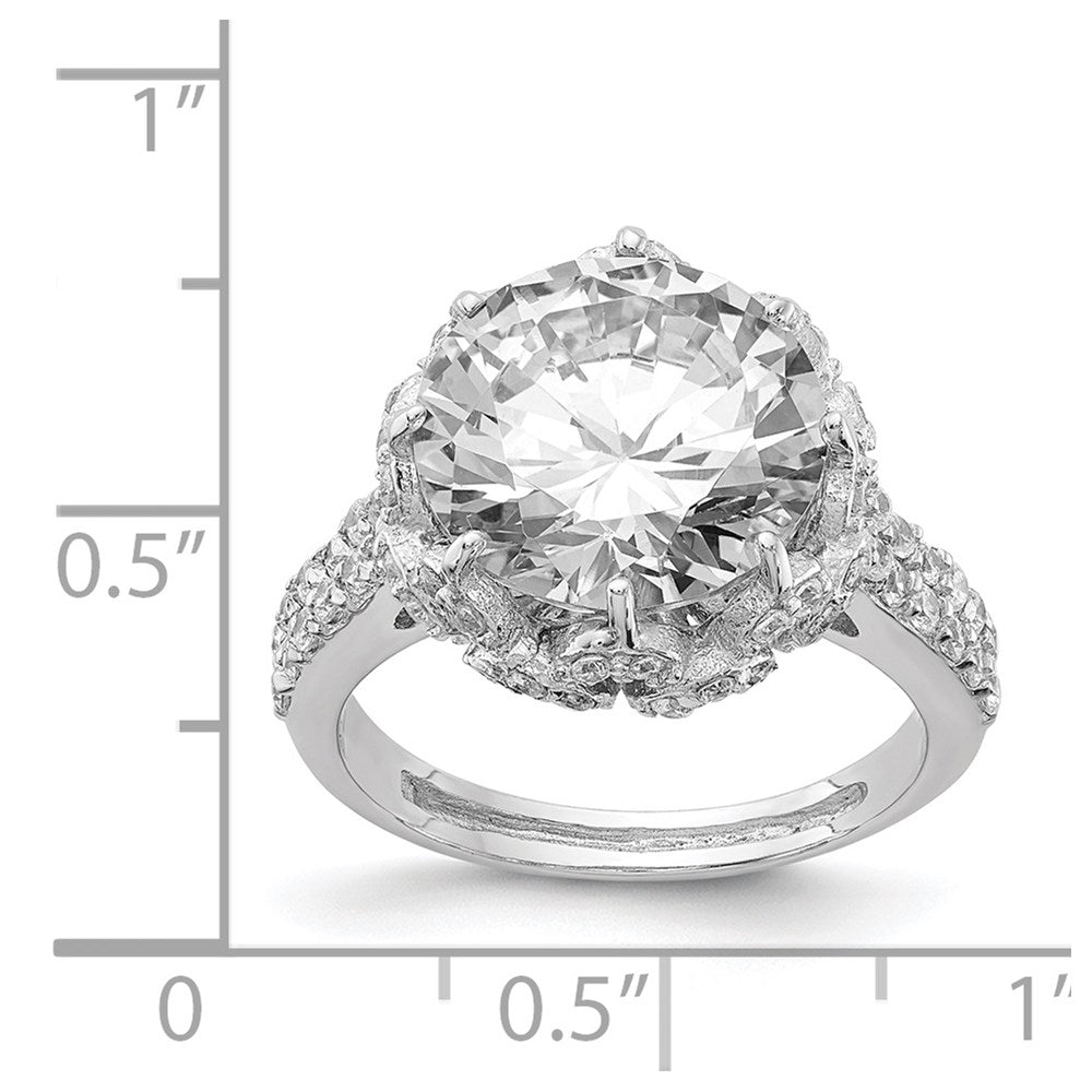 Sterling Silver Cheryl M Rhodium-Plated Brilliant-Cut Round Cz Ring