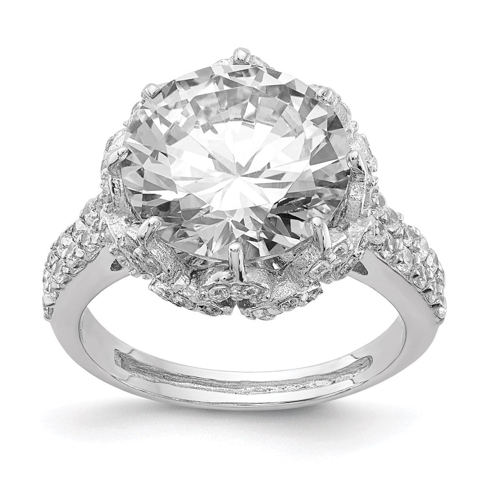 Sterling Silver Cheryl M Rhodium-Plated Brilliant-Cut Round Cz Ring