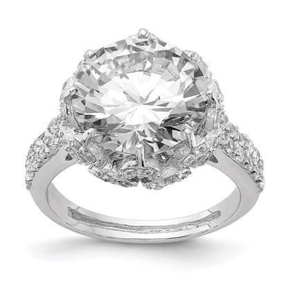 Sterling Silver Cheryl M Rhodium-Plated Brilliant-Cut Round Cz Ring