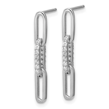 Sterling Silver Cheryl M Rhodium Plated Polished CZ Paperclip Link Post Dangle Earrings