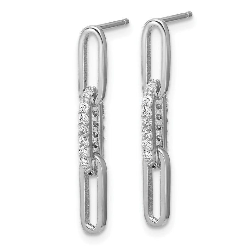 Sterling Silver Cheryl M Rhodium Plated Polished CZ Paperclip Link Post Dangle Earrings