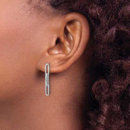 Sterling Silver Cheryl M Rhodium Plated Polished CZ Paperclip Link Post Dangle Earrings