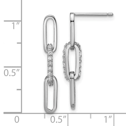 Sterling Silver Cheryl M Rhodium Plated Polished CZ Paperclip Link Post Dangle Earrings