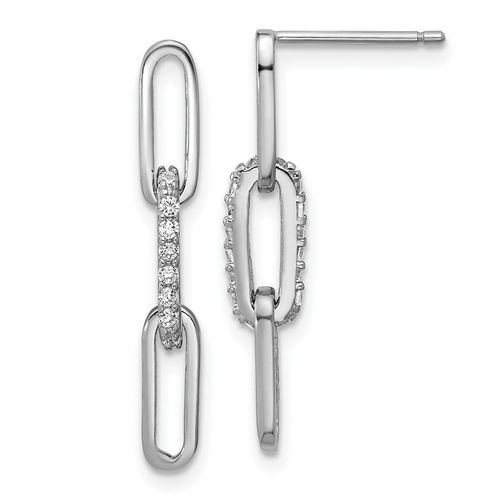 Sterling Silver Cheryl M Rhodium Plated Polished CZ Paperclip Link Post Dangle Earrings
