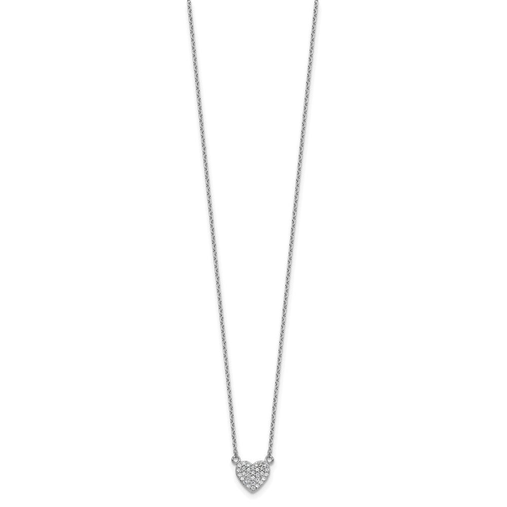 Sterling Silver Cheryl M Rhodium-Plated Polished Pave CZ Heart Necklace
