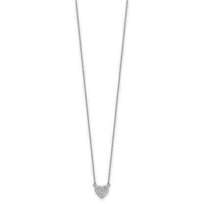 Sterling Silver Cheryl M Rhodium-Plated Polished Pave CZ Heart Necklace