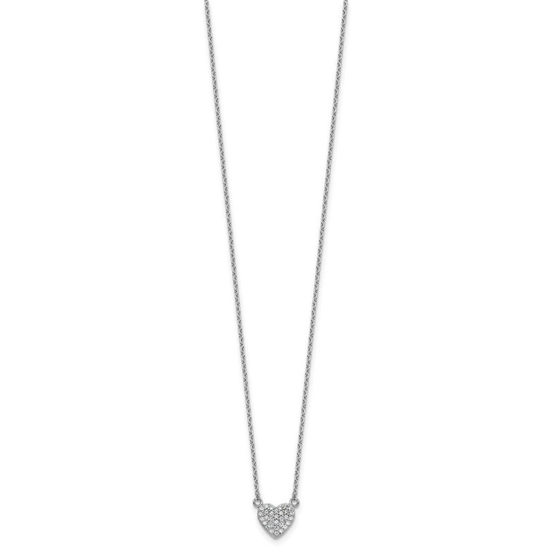 Sterling Silver Cheryl M Rhodium-Plated Polished Pave CZ Heart Necklace