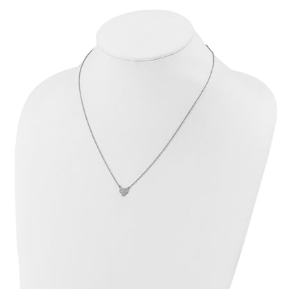 Sterling Silver Cheryl M Rhodium-Plated Polished Pave CZ Heart Necklace