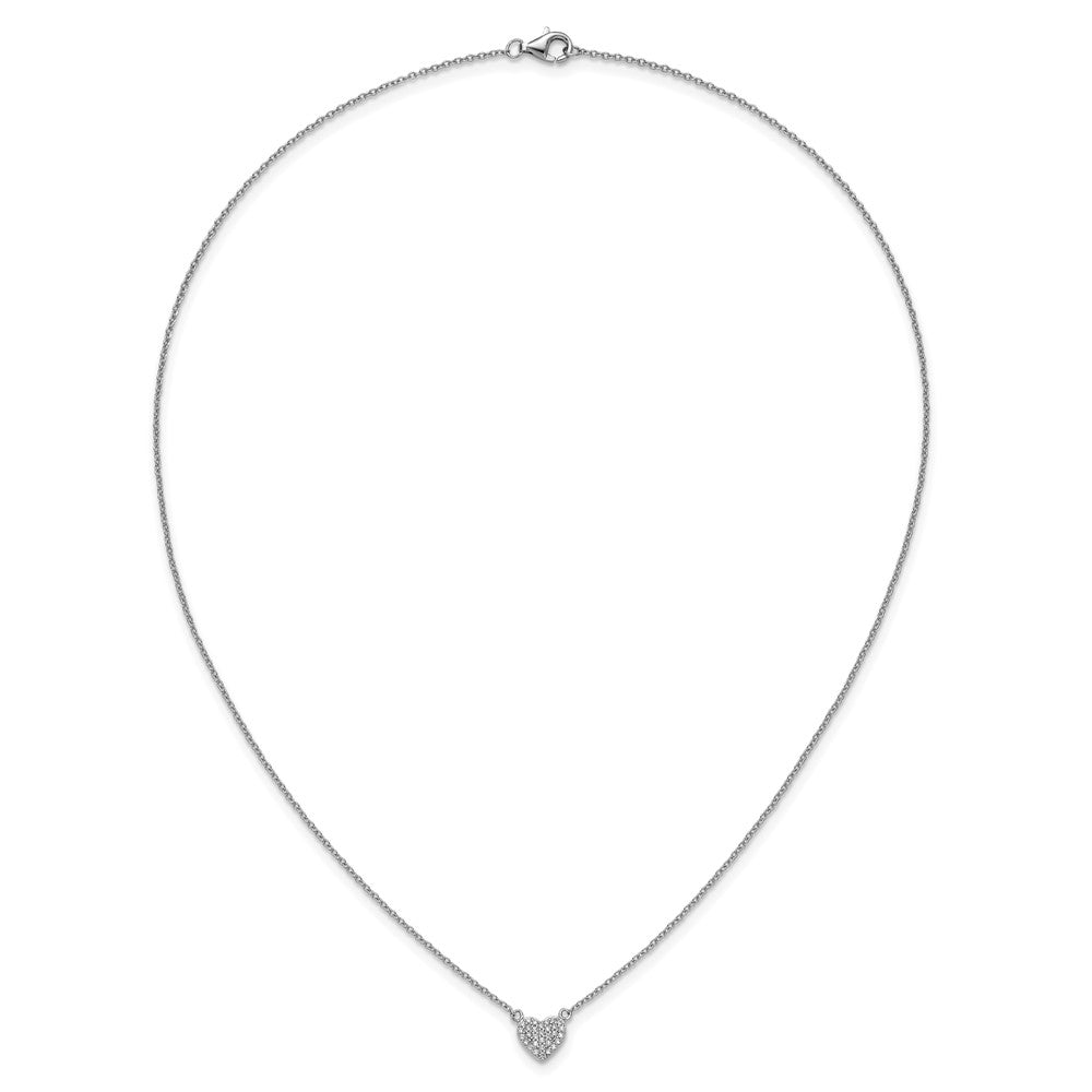 Sterling Silver Cheryl M Rhodium-Plated Polished Pave CZ Heart Necklace