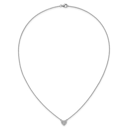 Sterling Silver Cheryl M Rhodium-Plated Polished Pave CZ Heart Necklace