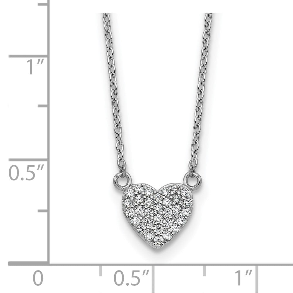 Sterling Silver Cheryl M Rhodium-Plated Polished Pave CZ Heart Necklace