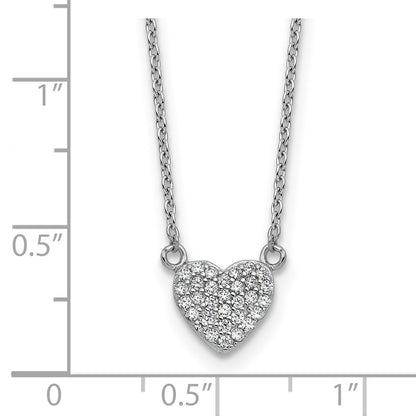 Sterling Silver Cheryl M Rhodium-Plated Polished Pave CZ Heart Necklace