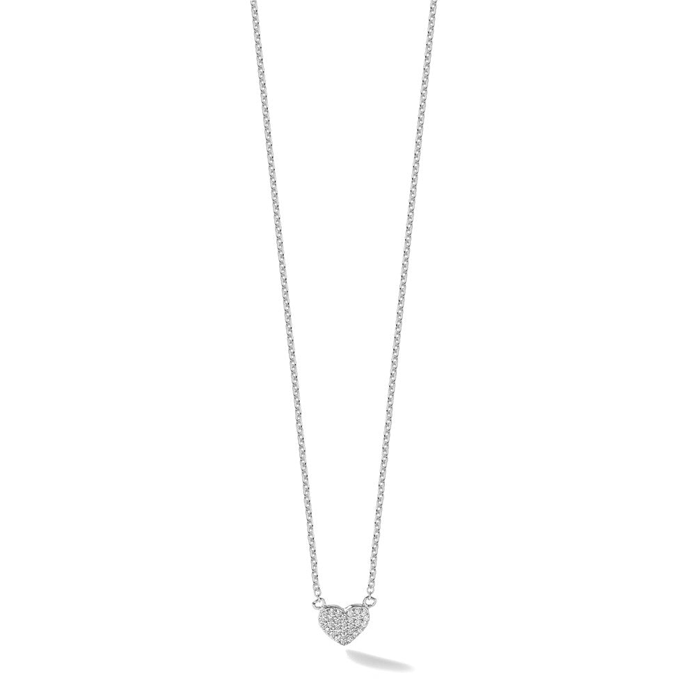 Sterling Silver Cheryl M Rhodium-Plated Polished Pave CZ Heart Necklace