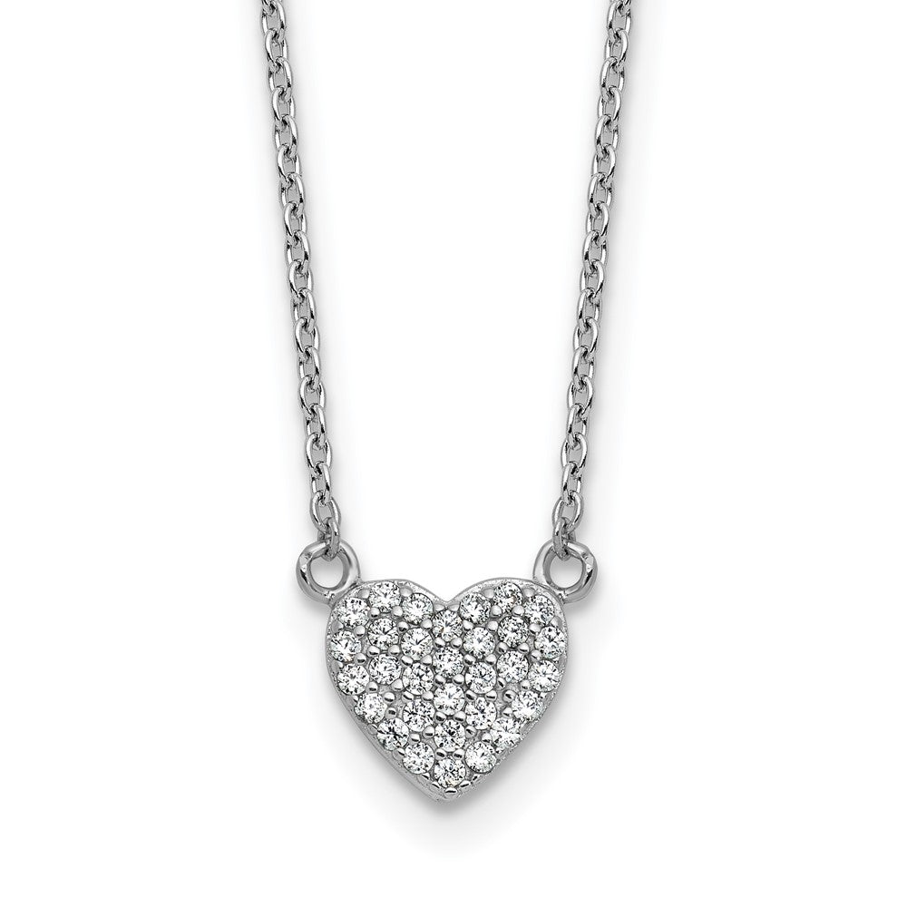 Sterling Silver Cheryl M Rhodium-Plated Polished Pave CZ Heart Necklace