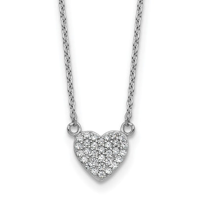 Sterling Silver Cheryl M Rhodium-Plated Polished Pave CZ Heart Necklace