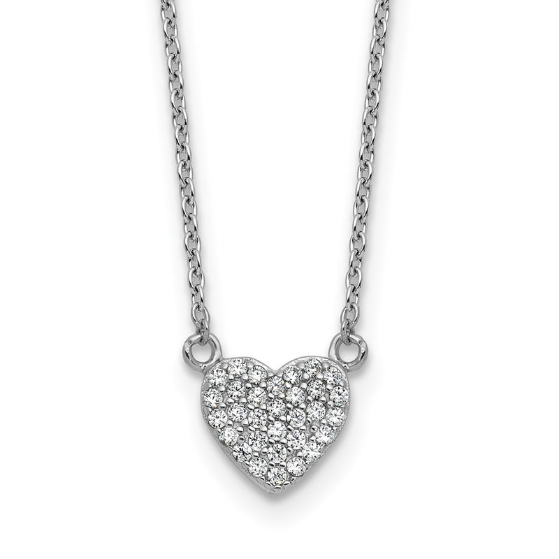 Sterling Silver Cheryl M Rhodium-Plated Polished Pave CZ Heart Necklace