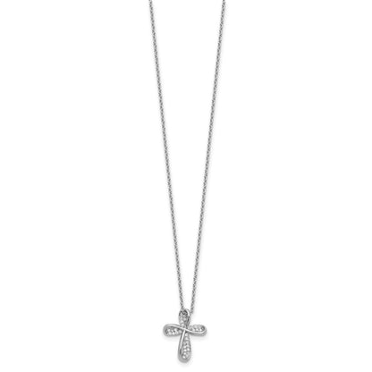 Sterling Silver Cheryl M Rhodium Plated Polished CZ Cross W/ 2in Ext Necklace
