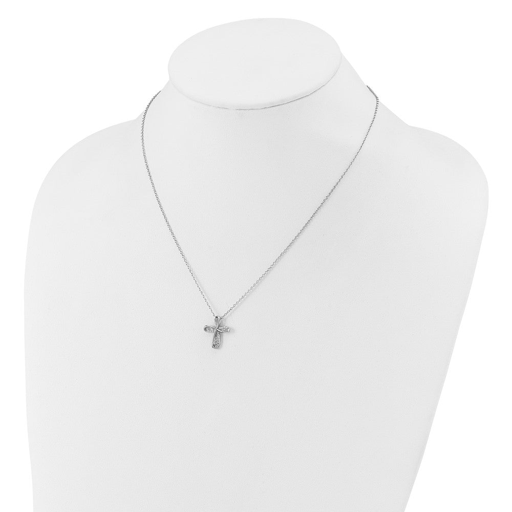 Sterling Silver Cheryl M Rhodium Plated Polished CZ Cross W/ 2in Ext Necklace