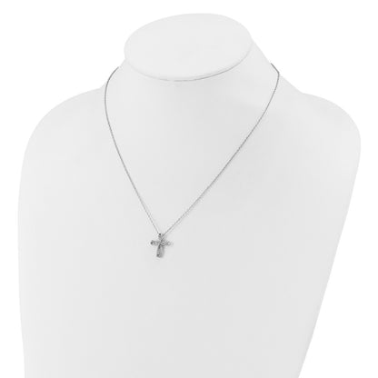 Sterling Silver Cheryl M Rhodium Plated Polished CZ Cross W/ 2in Ext Necklace