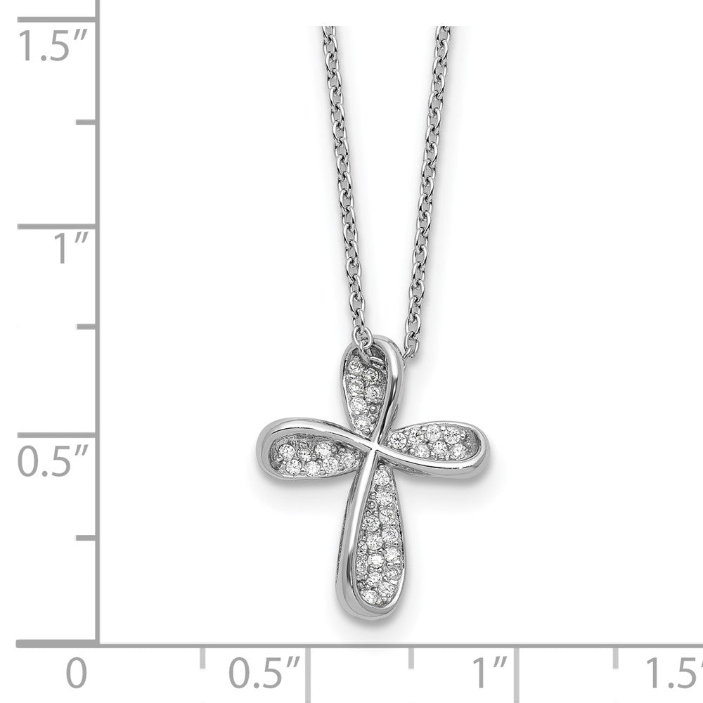Sterling Silver Cheryl M Rhodium Plated Polished CZ Cross W/ 2in Ext Necklace