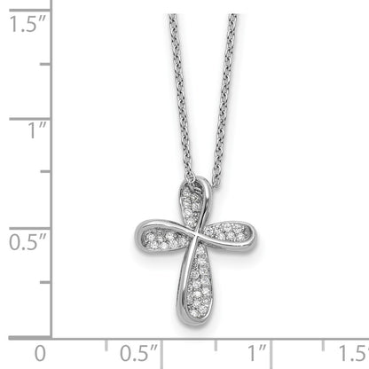 Sterling Silver Cheryl M Rhodium Plated Polished CZ Cross W/ 2in Ext Necklace