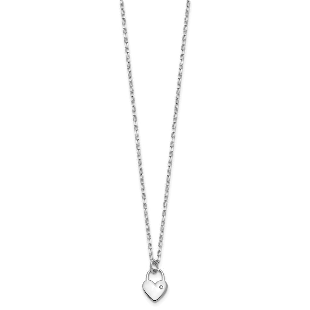Sterling Silver Cheryl M Rhodium-Plated Polished CZ Heart Lock Necklace