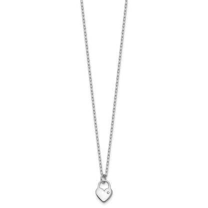 Sterling Silver Cheryl M Rhodium-Plated Polished CZ Heart Lock Necklace