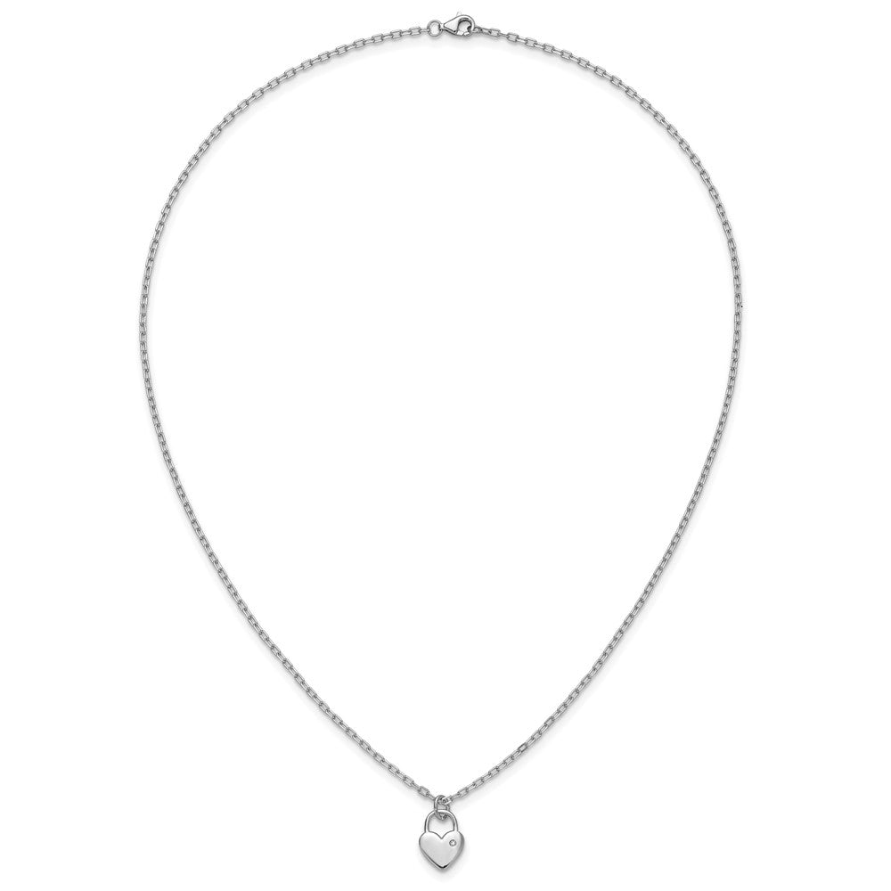 Sterling Silver Cheryl M Rhodium-Plated Polished CZ Heart Lock Necklace
