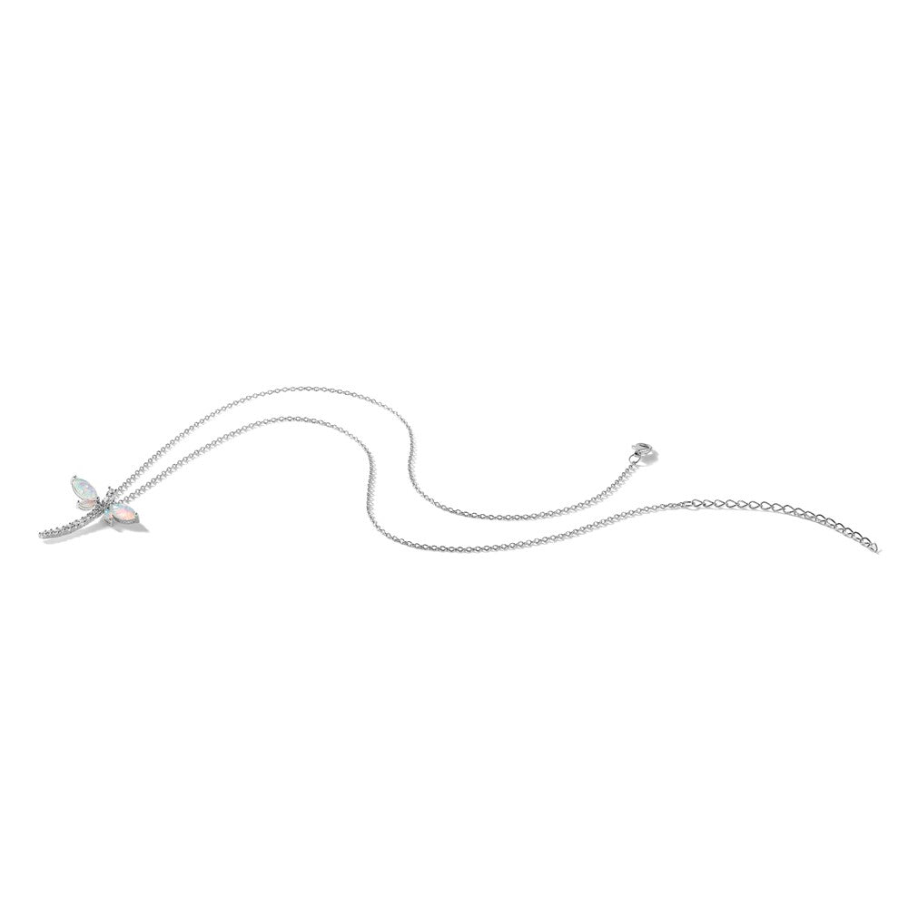 Sterling Silver Cheryl M Rhodium Plated Cr. Opal & CZ Dragonfly W/ 2in Ext Necklace