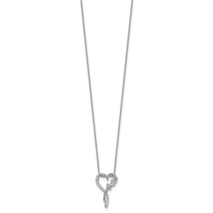 Sterling Silver Cheryl M Rhodium Plated CZ Butterflies Heart W/ 2in Ext Necklace