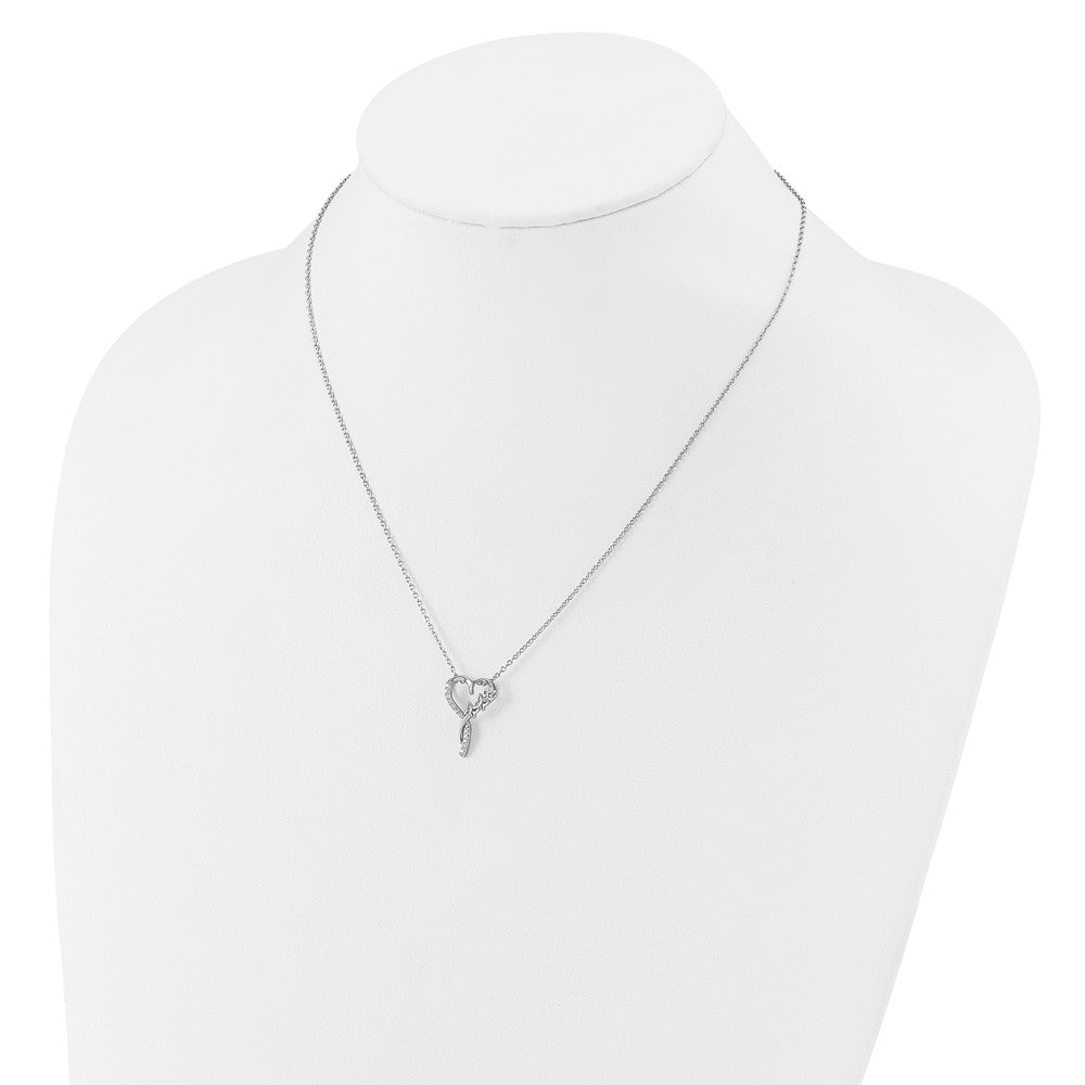 Sterling Silver Cheryl M Rhodium Plated CZ Butterflies Heart W/ 2in Ext Necklace