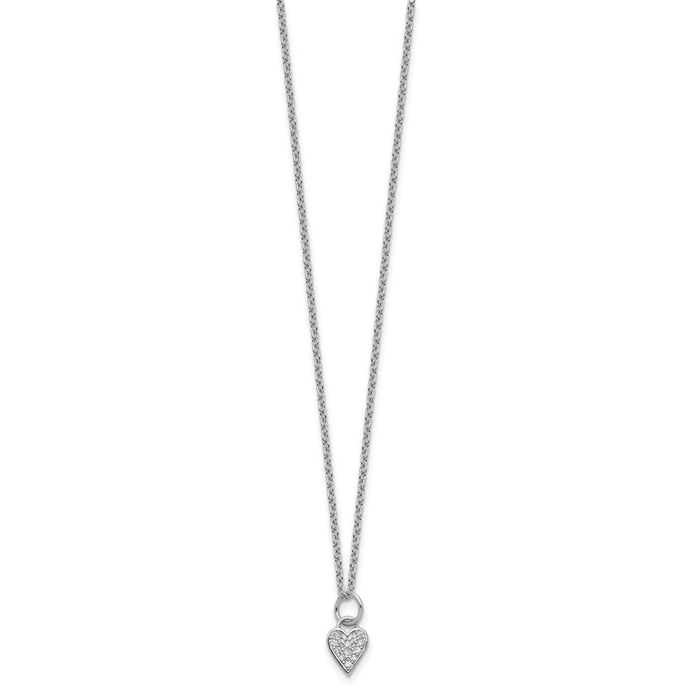Sterling Silver Cheryl M Rhodium Plated Polished CZ Heart W/ 2in Ext Necklace