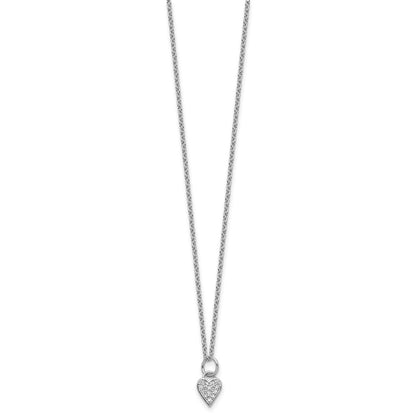 Sterling Silver Cheryl M Rhodium Plated Polished CZ Heart W/ 2in Ext Necklace