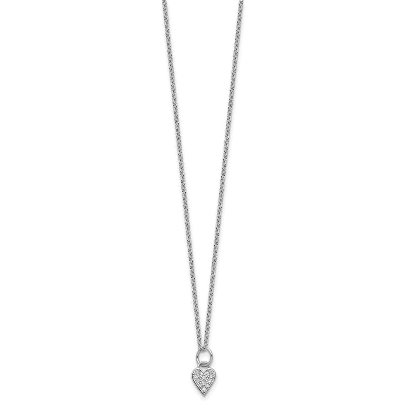 Sterling Silver Cheryl M Rhodium Plated Polished CZ Heart W/ 2in Ext Necklace