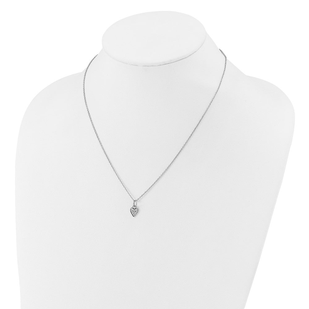 Sterling Silver Cheryl M Rhodium Plated Polished CZ Heart W/ 2in Ext Necklace