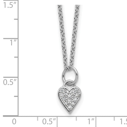 Sterling Silver Cheryl M Rhodium Plated Polished CZ Heart W/ 2in Ext Necklace