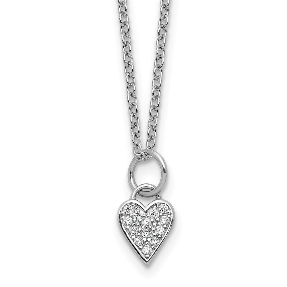 Sterling Silver Cheryl M Rhodium Plated Polished CZ Heart W/ 2in Ext Necklace