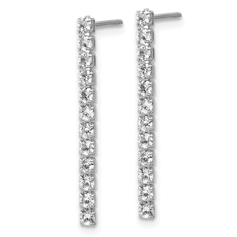 Sterling Silver Cheryl M Rhodium-Plated Polished CZ Post Dangle Earrings
