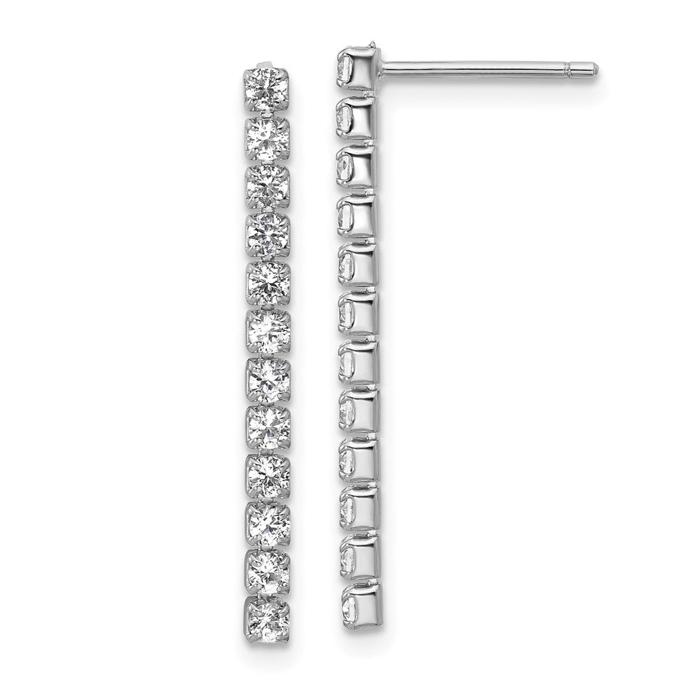 Sterling Silver Cheryl M Rhodium-Plated Polished CZ Post Dangle Earrings