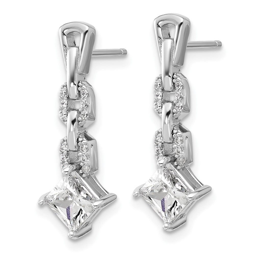 Sterling Silver Cheryl M Rhodium Plated Polished Fancy CZ Link Post Dangle Earrings