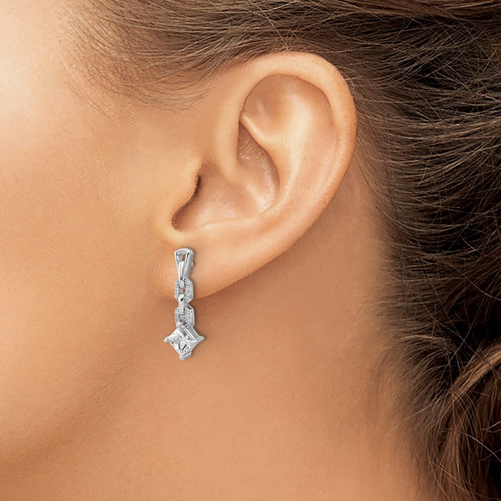 Sterling Silver Cheryl M Rhodium Plated Polished Fancy CZ Link Post Dangle Earrings