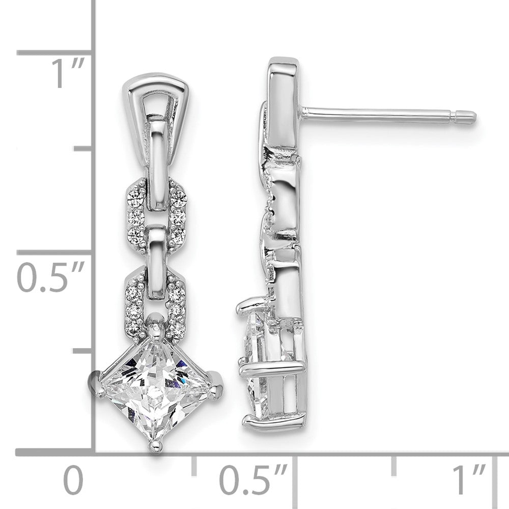 Sterling Silver Cheryl M Rhodium Plated Polished Fancy CZ Link Post Dangle Earrings