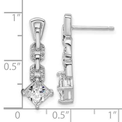 Sterling Silver Cheryl M Rhodium Plated Polished Fancy CZ Link Post Dangle Earrings