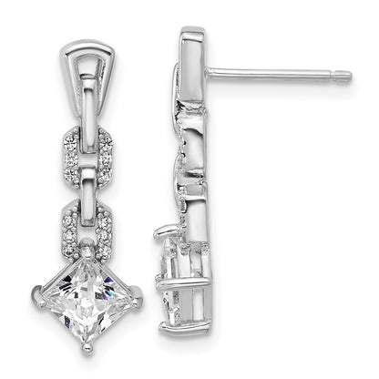 Sterling Silver Cheryl M Rhodium Plated Polished Fancy CZ Link Post Dangle Earrings
