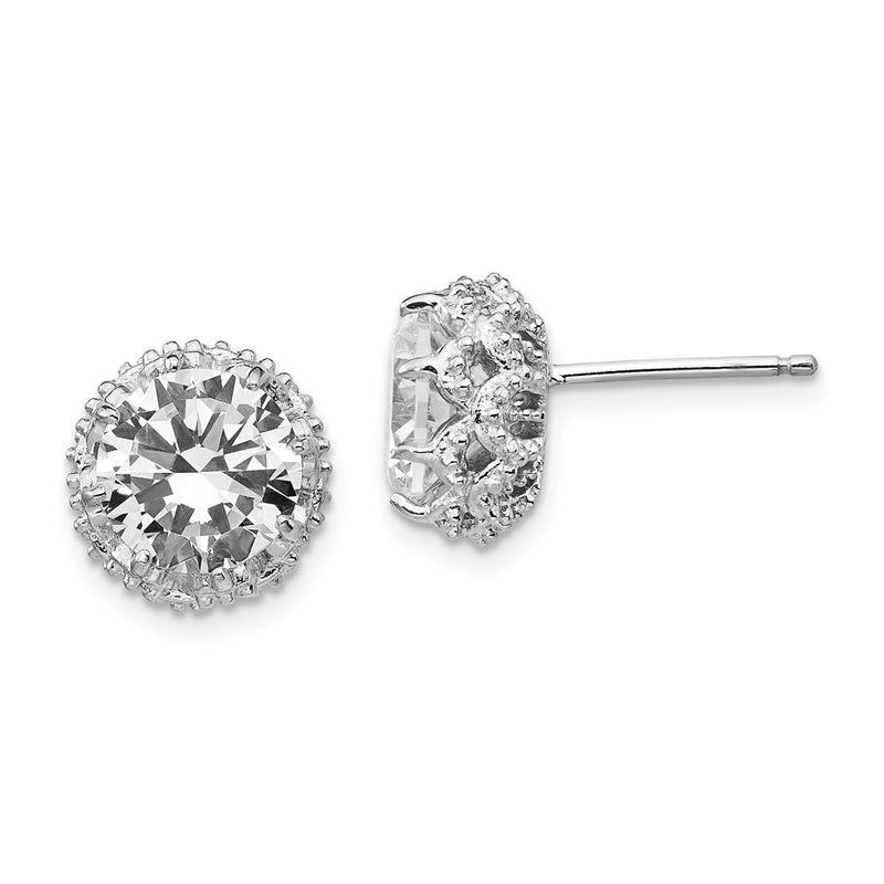 Sterling Silver Cheryl M Rhodium-Plated Brilliant-Cut Cz Round Post Earrings